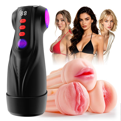 【Vendita flash: 30% SCONTO】Daphne - Pompa per Penis con 3 Maniche Intercambiabili, Pocket Pussy, 9 Modalità di Aspirazione & 9 Vibrazioni, Masturbatore Maschile