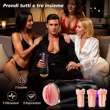 【Vendita flash: 30% SCONTO】Daphne - Pompa per Penis con 3 Maniche Intercambiabili, Pocket Pussy, 9 Modalità di Aspirazione & 9 Vibrazioni, Masturbatore Maschile