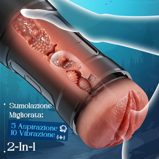 Challenger - Masturbatore maschile con 5 livelli di aspirazione e 10 modalità di vibrazione, velocità regolabile, manicotto realistico in TPE, impermeabile IPX7