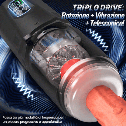 GripMax – Vibratore doppio rotante telescopico senza mani con supporto a ventosa.