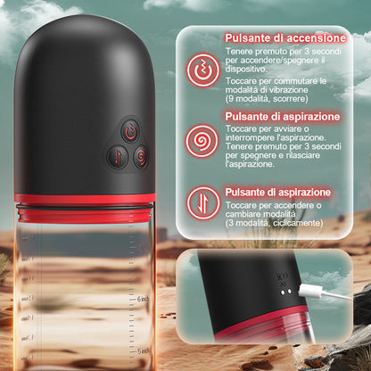 Acmejoy S-HANDE - Guaina a forma di vagina con 3 ventose e 9 pompe vibranti per l'ingrandimento del pene