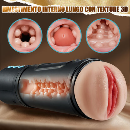Tornado – Masturbatore Maschile con Canale Esteso e Texture Realistica, 10 Modalità di Vibrazione e 5 di Aspirazione