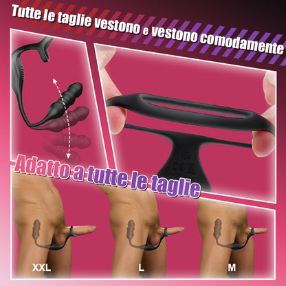 Mike 9 Massaggiatore Prostatico Indossabile con Vibrazione e Pulsazione con Anello per il Pene