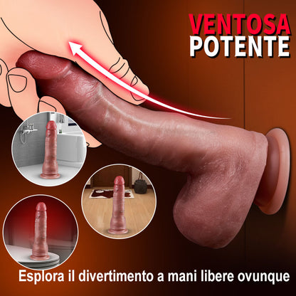Casimir - Dildo anale realistico in silicone da 7,4 pollici con funzione di riscaldamento, modalità di spinta e vibrazione, automatico