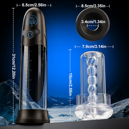BathFun Pro - Pompa per allenamento sottovuoto a 9 livelli con controllo della pressione tramite IA, display LCD con pressione in tempo reale, 58 dB